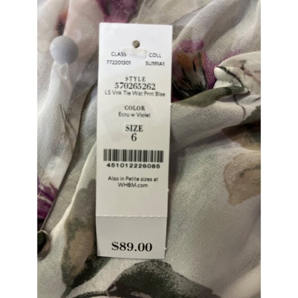 White House Black Market Womens 6 Floral Blouse Ecru Violet Ruffle + Tank NWT - Picture 7 of 16